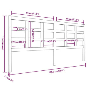vidaXL Tête de lit gris 205,5x4x100 cm Bois de pin massif