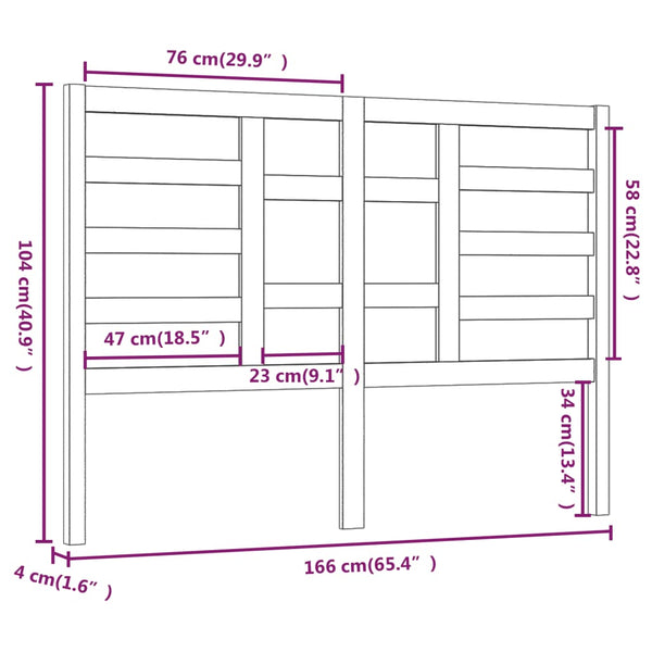 Graues Bett-Kopfteil 166 cm Kiefer Massivholz