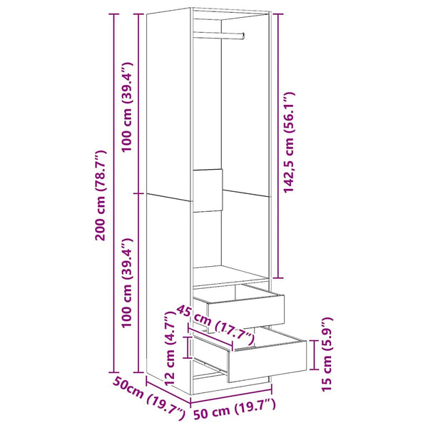 Kleiderschrank Räuchereiche mit Schubladen 50x50x200 cm