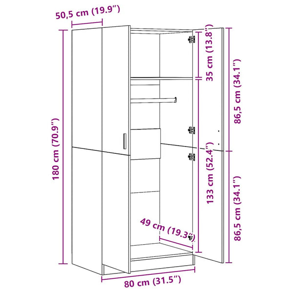 Kleiderschrank Räuchereiche 80x52x180 cm