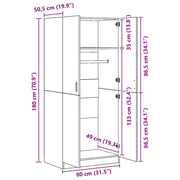 Kleiderschrank Grau Sonoma 80x52x180 cm