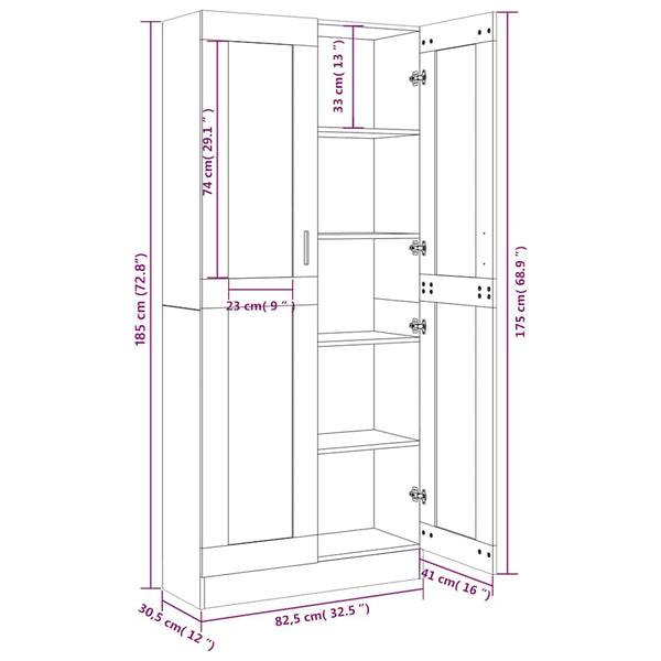 Vitrinenschrank Räuchereiche 82,5x185 cm