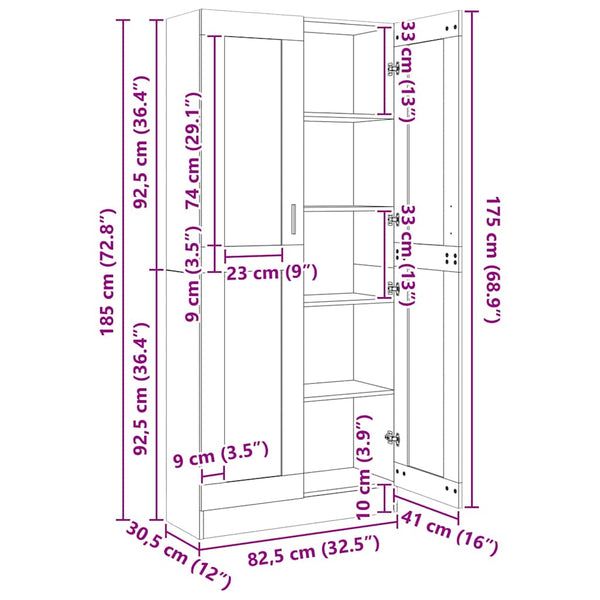 Vitrinenschrank Grau Sonoma 185 cm Hoch
