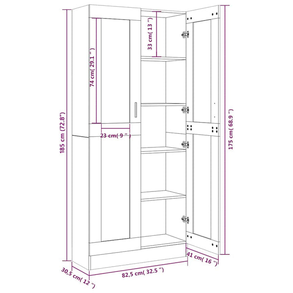 Vitrinenschrank Braun Eichen-Optik 185 cm