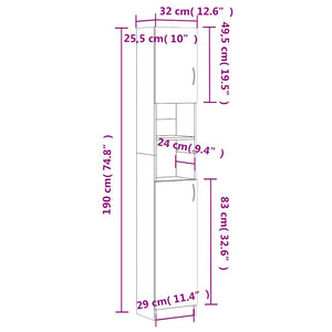 Badezimmerschrank Grau Sonoma 32x25,5x190 cm