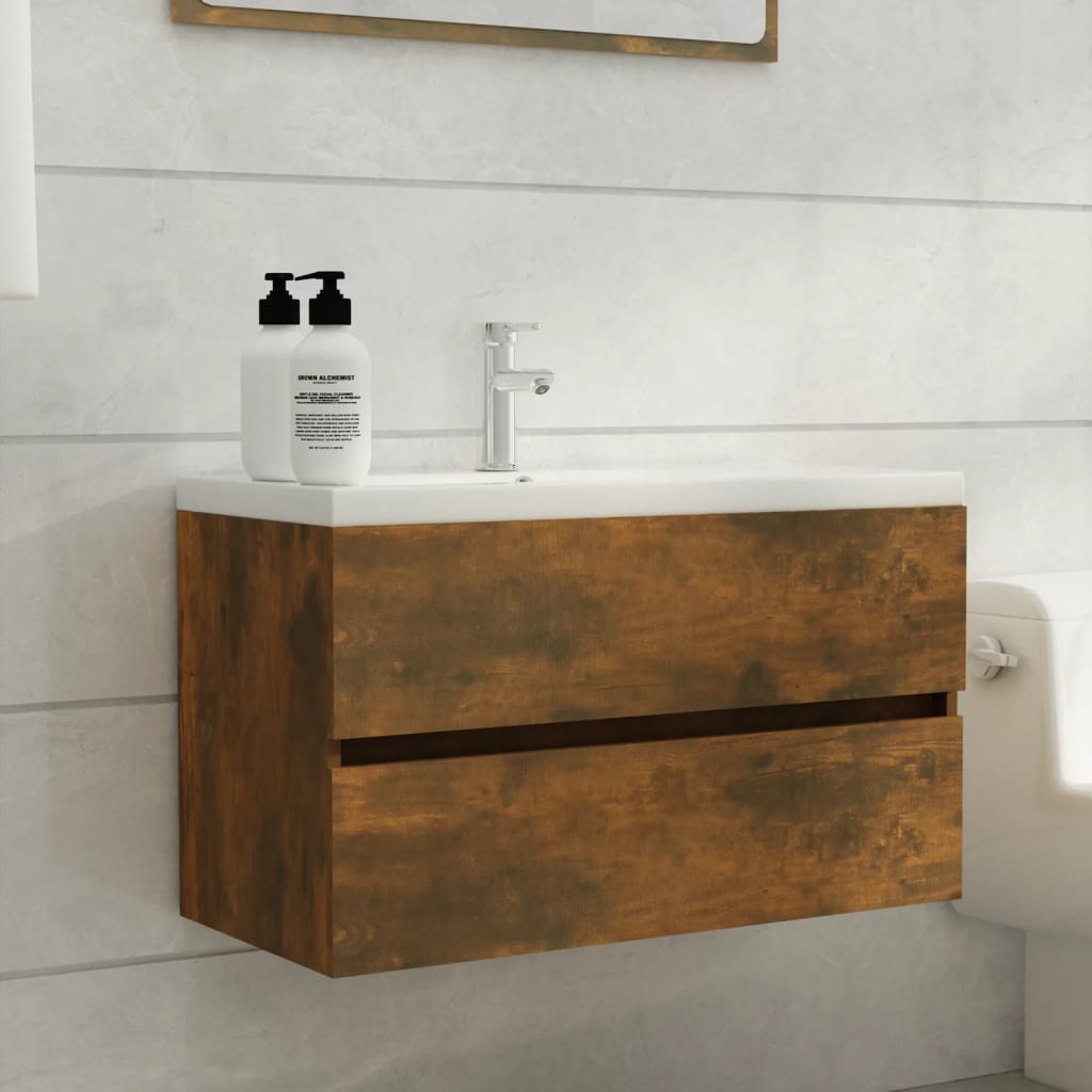 Waschbeckenschrank Räuchereiche 80 cm