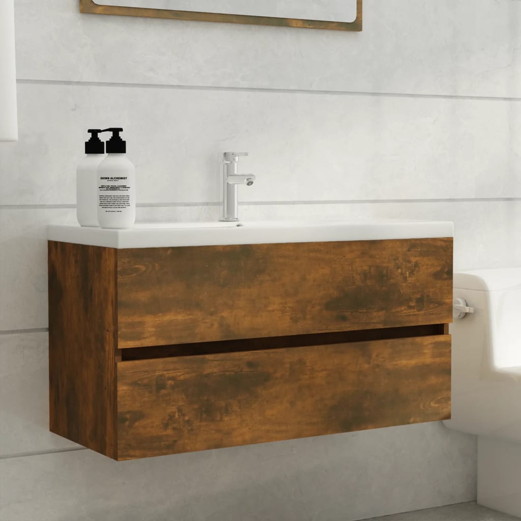 Waschbeckenschrank Räuchereiche 90 cm