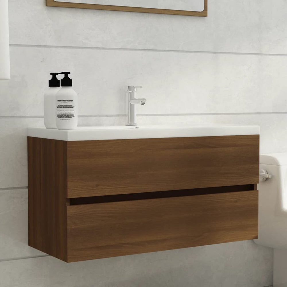 Meuble sous-lavabo aspect chêne vidaXL 90x38,5x45 cm en bois d'ingénierie