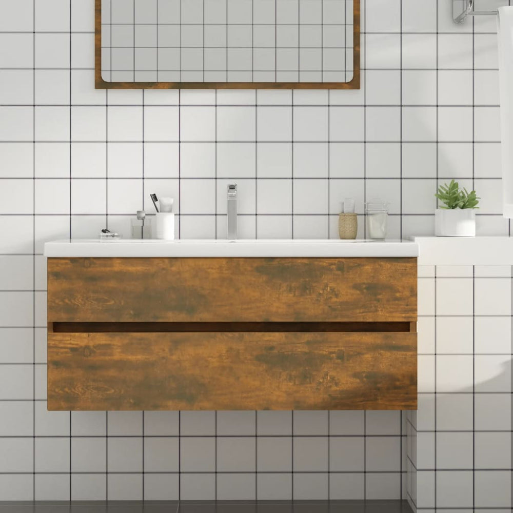 vidaXL Meuble sous lavabo chêne fumé 100x38,5x45 cm en bois d'ingénierie