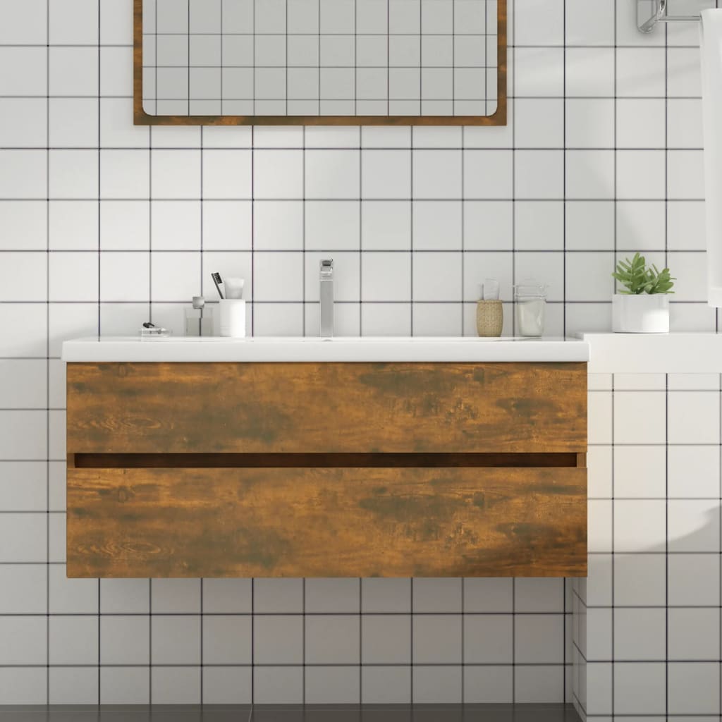 Waschbeckenschrank Räuchereiche 100 cm