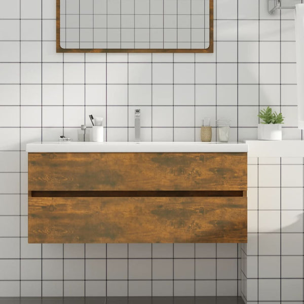 Waschbeckenschrank Räuchereiche 100 cm