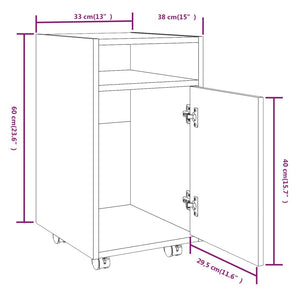 Beistellschrank Räuchereiche mit Rollen 33x38x60cm