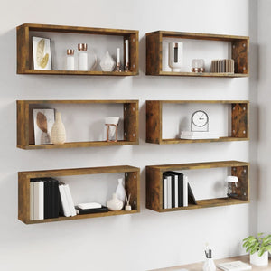 Würfelregale, 6er Set, Räuchereiche, 60x15x23 cm