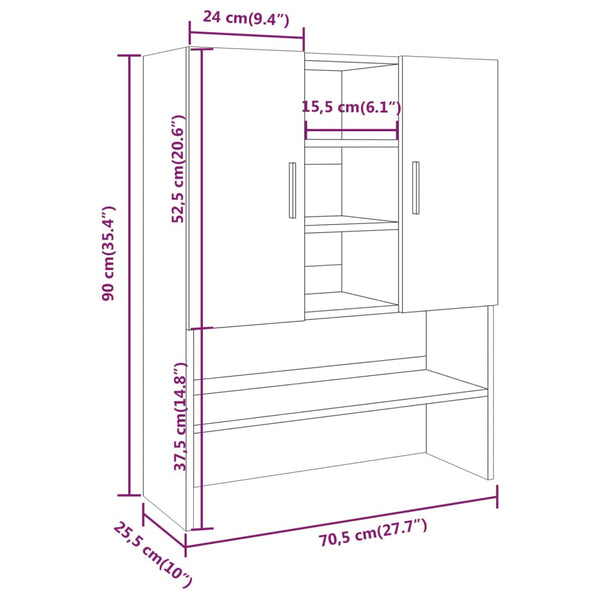 Waschmaschinenschrank Braun Eiche 70,5x25,5x90 cm