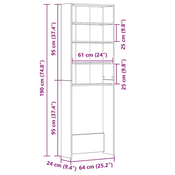 Waschmaschinenschrank Grau Sonoma 64x24x190 cm