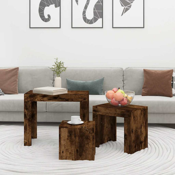 Stapelbare Couchtische 3er Set Räuchereiche
