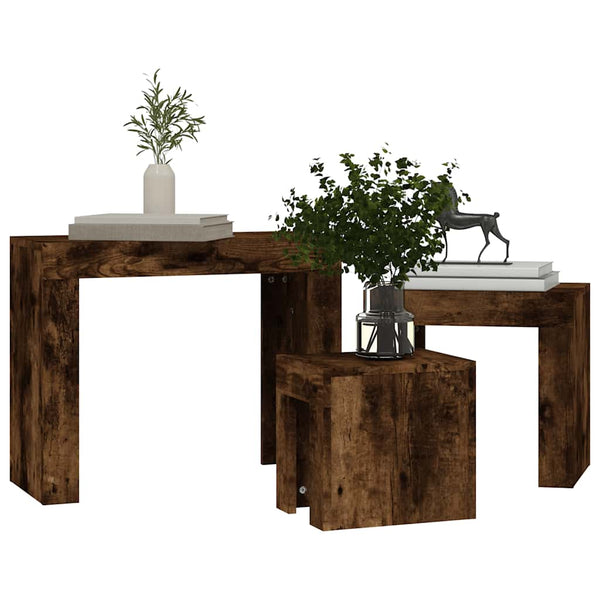 Stapelbare Couchtische 3er Set Räuchereiche