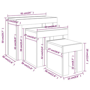 Stapelbare Couchtische 3er Set Räuchereiche