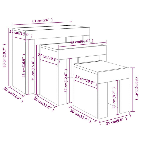 Stapelbare Couchtische 3er Set Räuchereiche