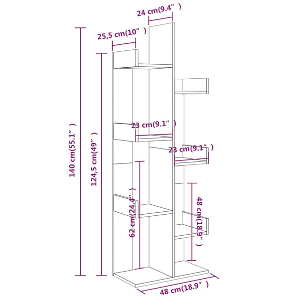 Bücherschrank Grau Sonoma 48x25,5x140 cm