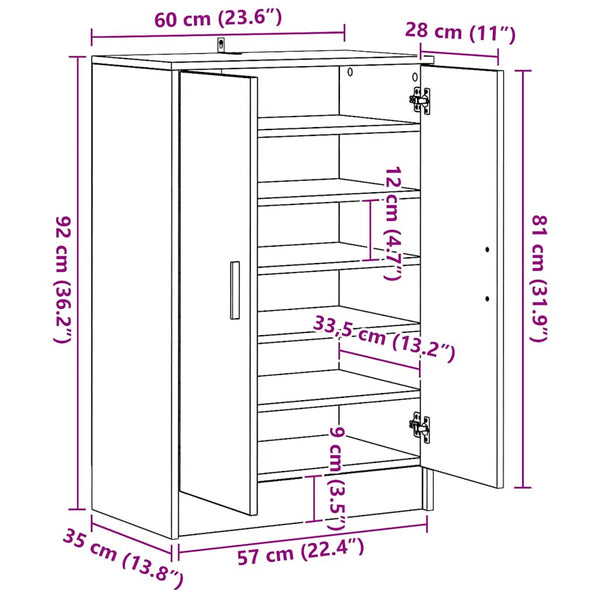 Schuhschrank Grau Sonoma 60x35x92 cm