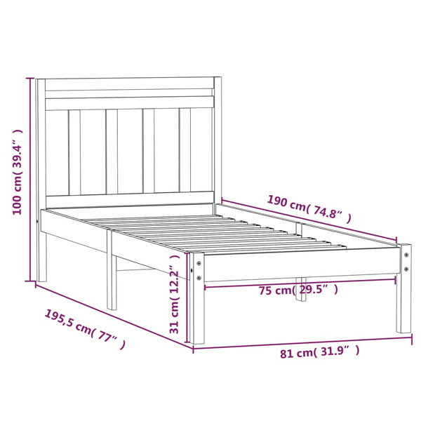 vidaXL Lit en bois massif 75x190 cm