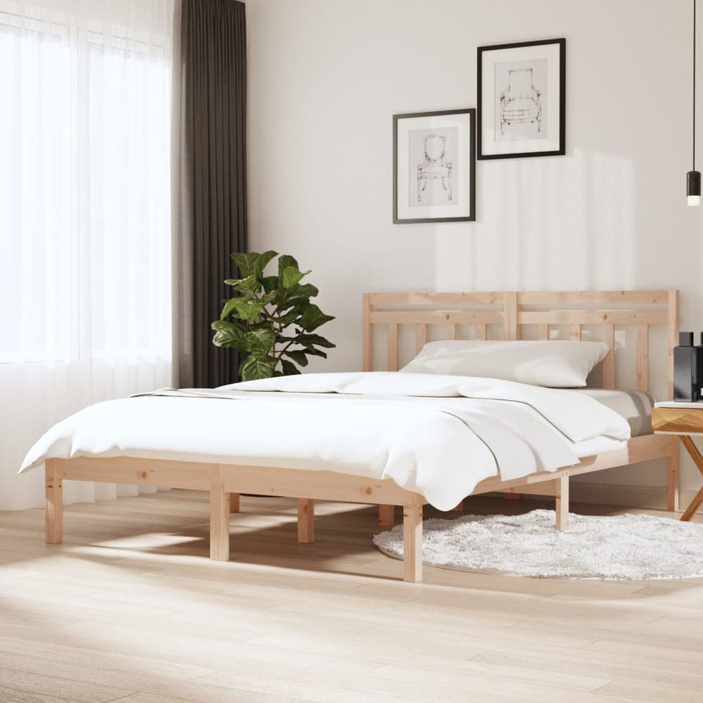 vidaXL Lit en bois massif 135x190 cm