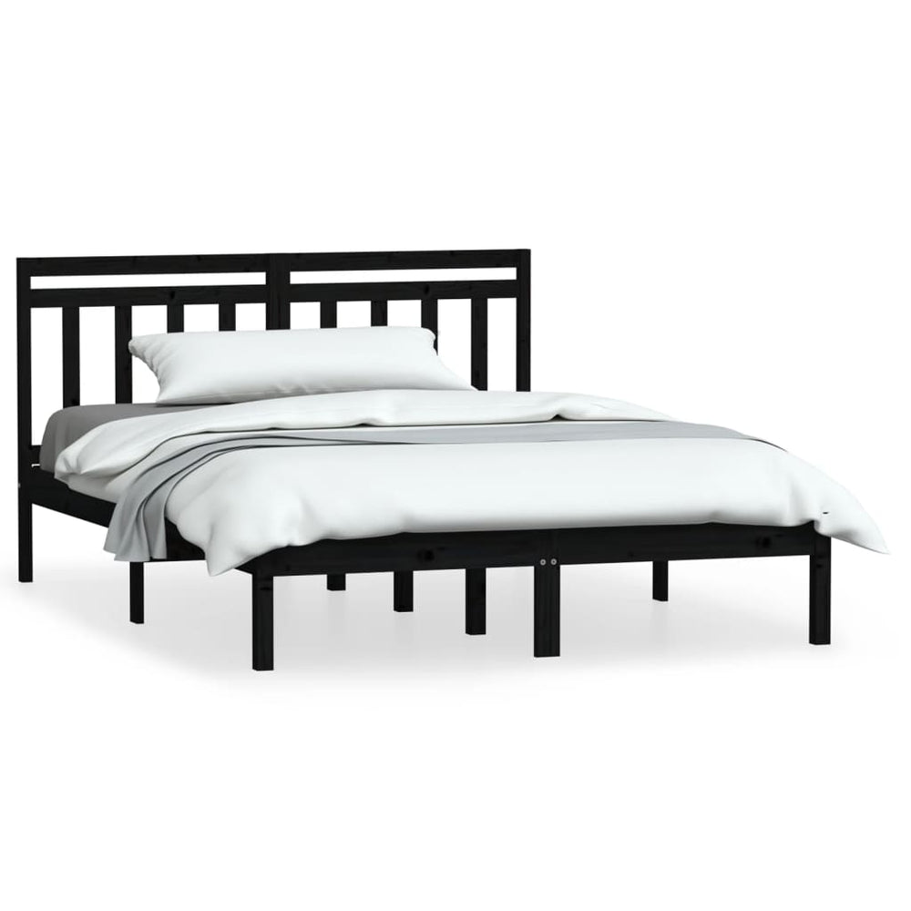 vidaXL Lit en bois massif noir pin 140x190 cm
