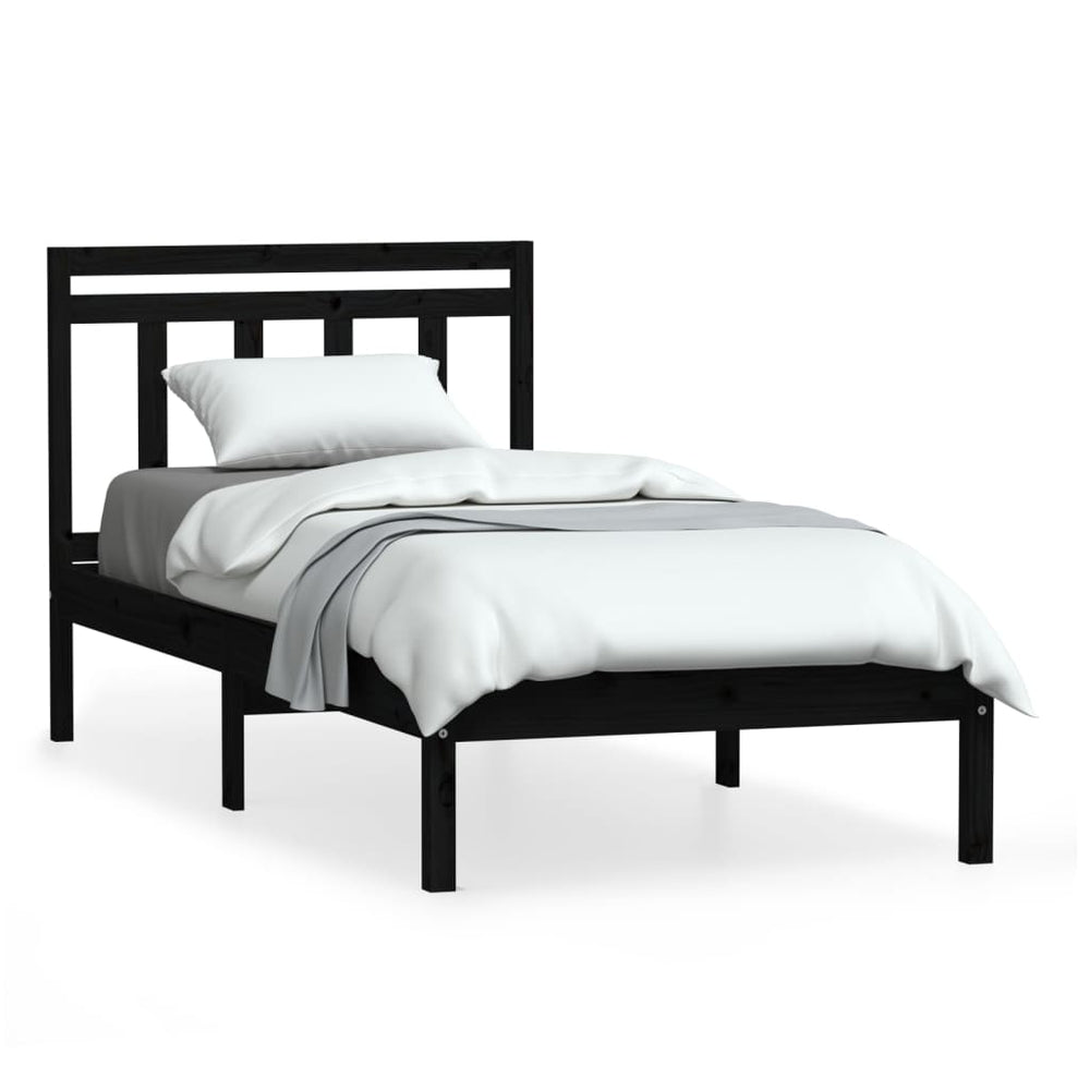 vidaXL Lit en bois massif noir pin 100x200 cm
