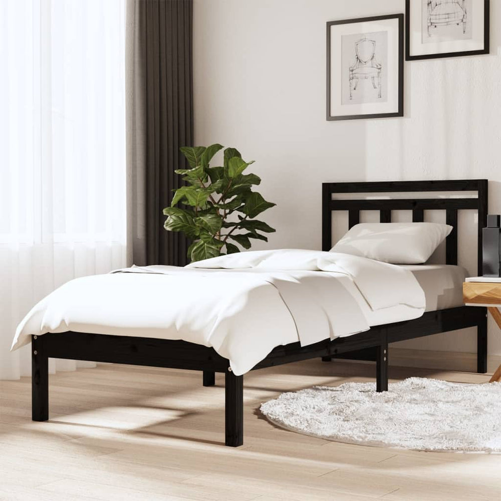 vidaXL Lit en bois massif noir pin 100x200 cm