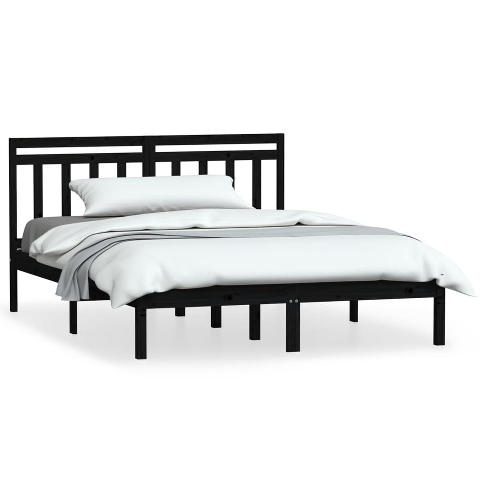 vidaXL Lit en bois massif noir 150x200 cm