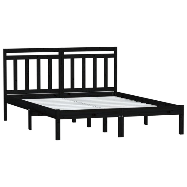 vidaXL Lit en bois massif noir 150x200 cm