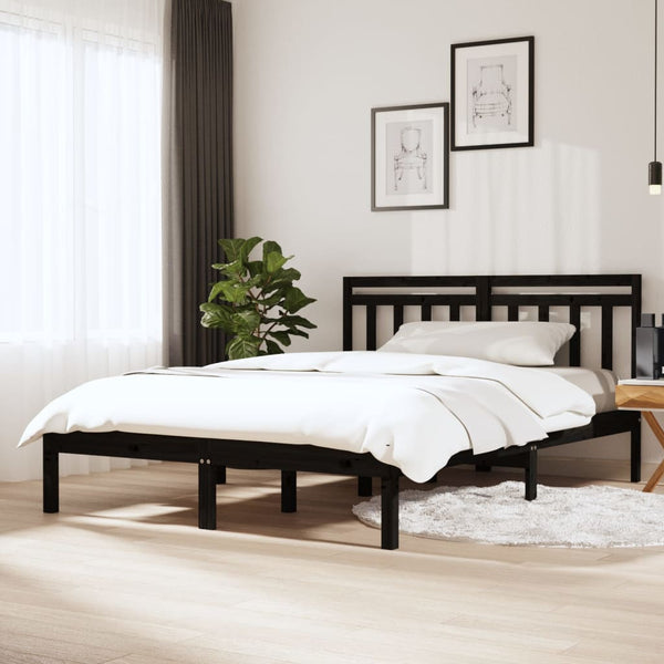 vidaXL Lit en bois massif noir 150x200 cm