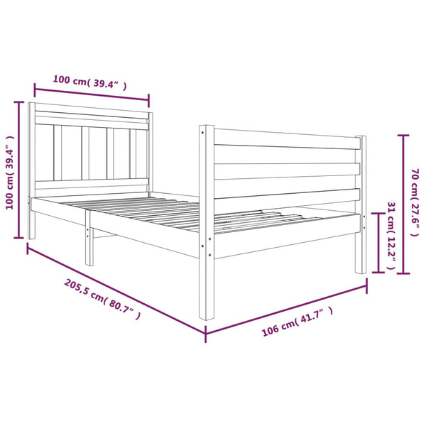 vidaXL Lit en bois massif 100 x 200 cm