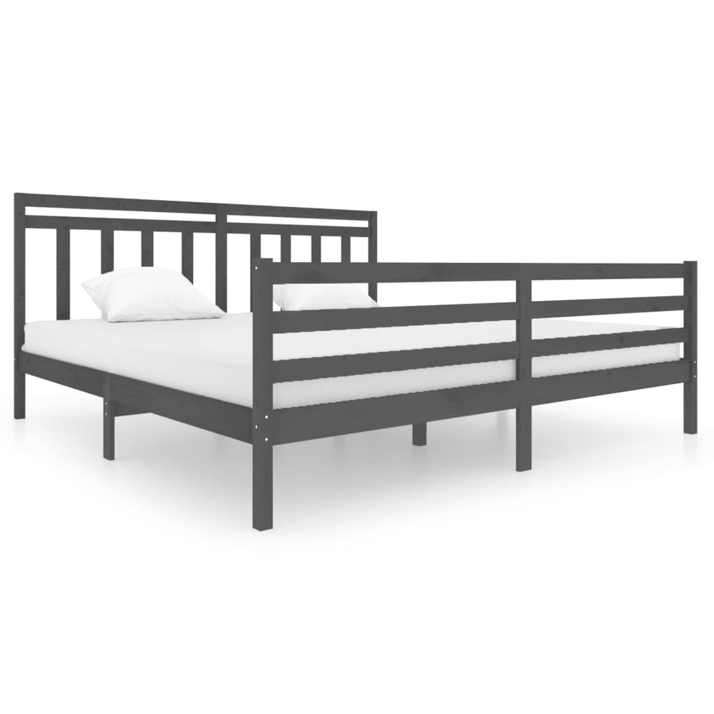 vidaXL Lit en bois massif gris 200x200 cm