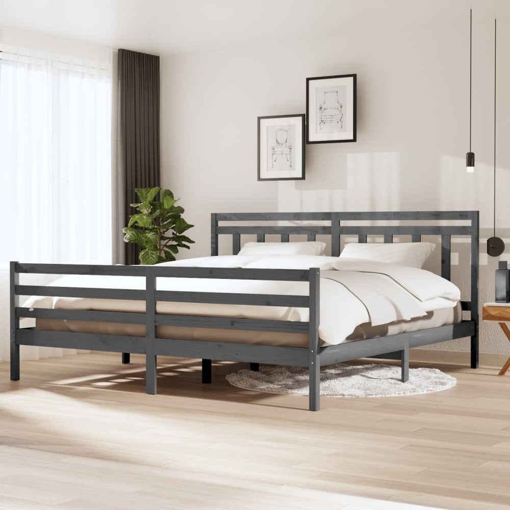 vidaXL Lit en bois massif gris 200x200 cm