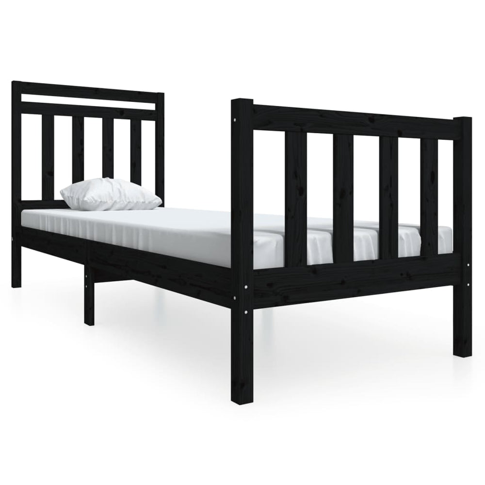 vidaXL Lit en bois massif noir 75x190 cm
