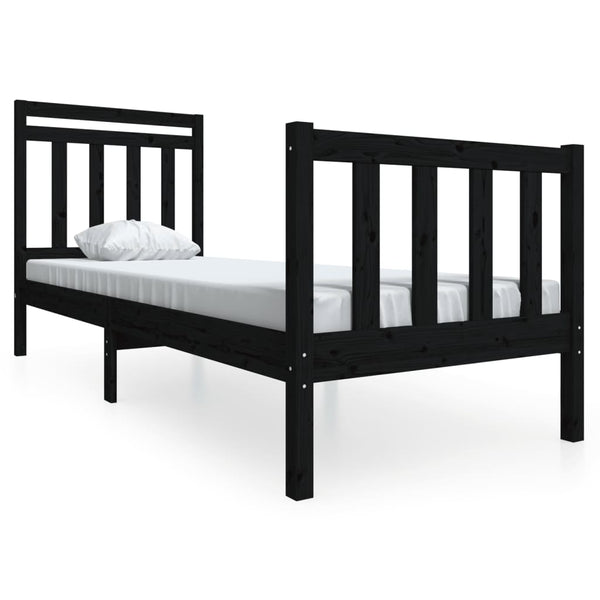 vidaXL Lit en bois massif noir 75x190 cm