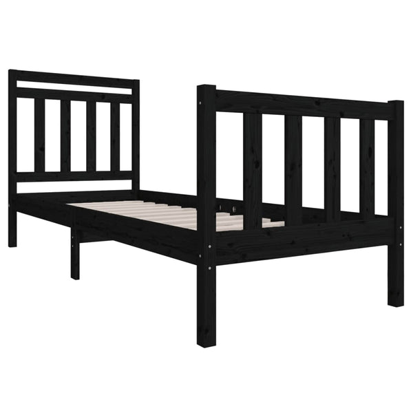 vidaXL Lit en bois massif noir 75x190 cm