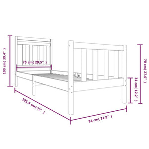 vidaXL Lit en bois massif noir 75x190 cm
