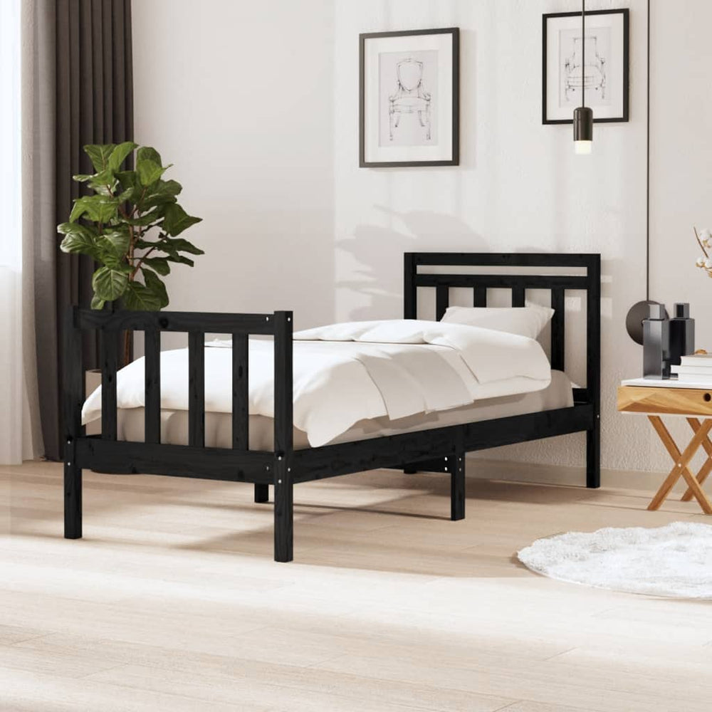 vidaXL Lit en bois massif noir 75x190 cm