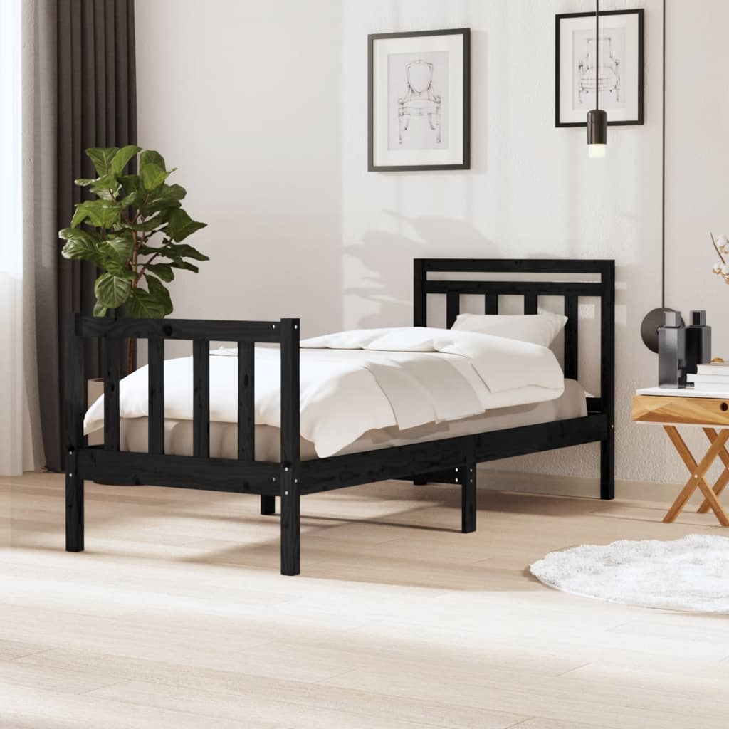 vidaXL Lit en bois massif noir 75x190 cm