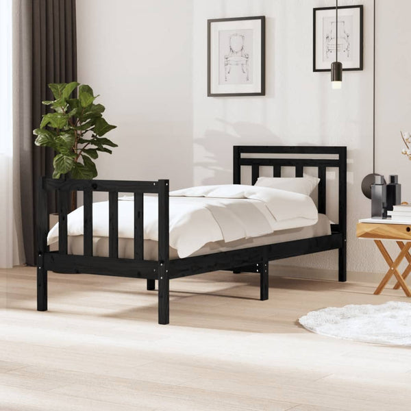 vidaXL Lit en bois massif noir 75x190 cm