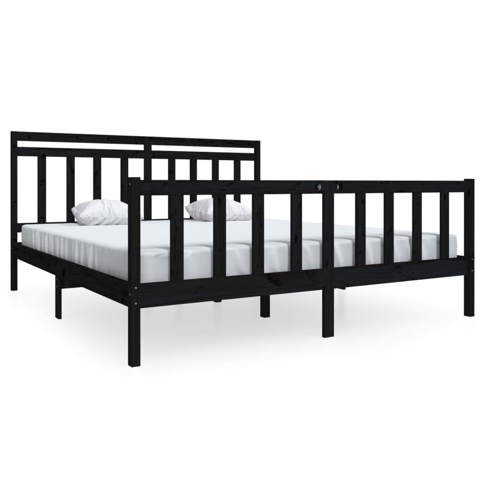 vidaXL Lit en bois massif noir 180x200 cm