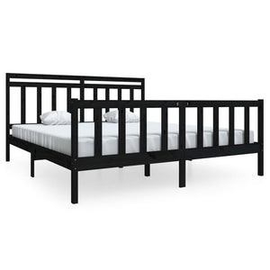 vidaXL Lit en bois massif noir 180x200 cm