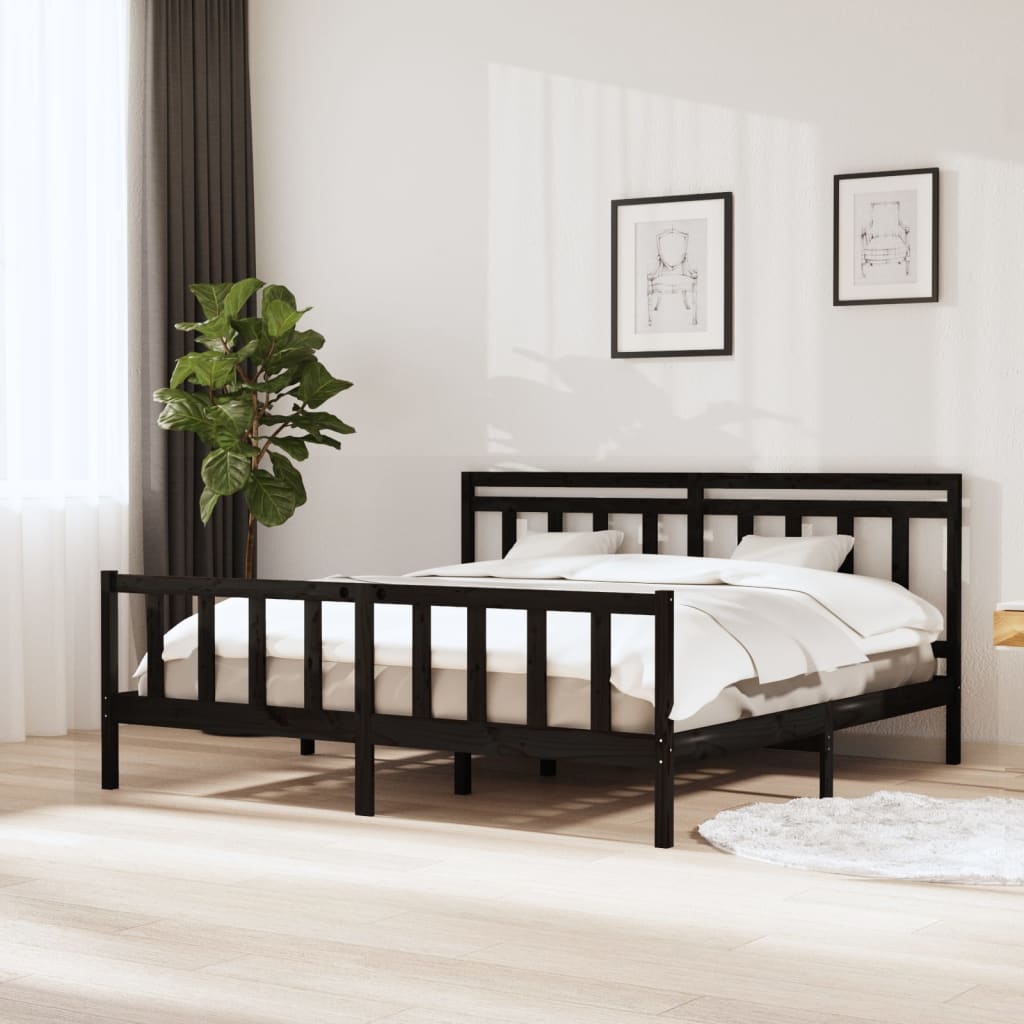 vidaXL Lit en bois massif noir 180x200 cm