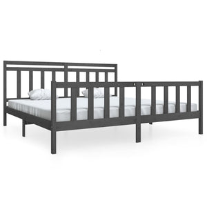 vidaXL Lit en bois massif gris 200x200 cm