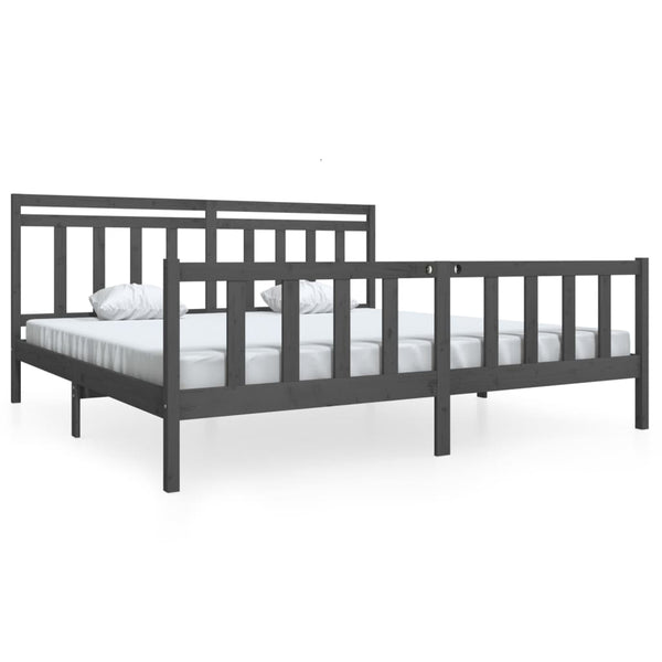 vidaXL Lit en bois massif gris 200x200 cm