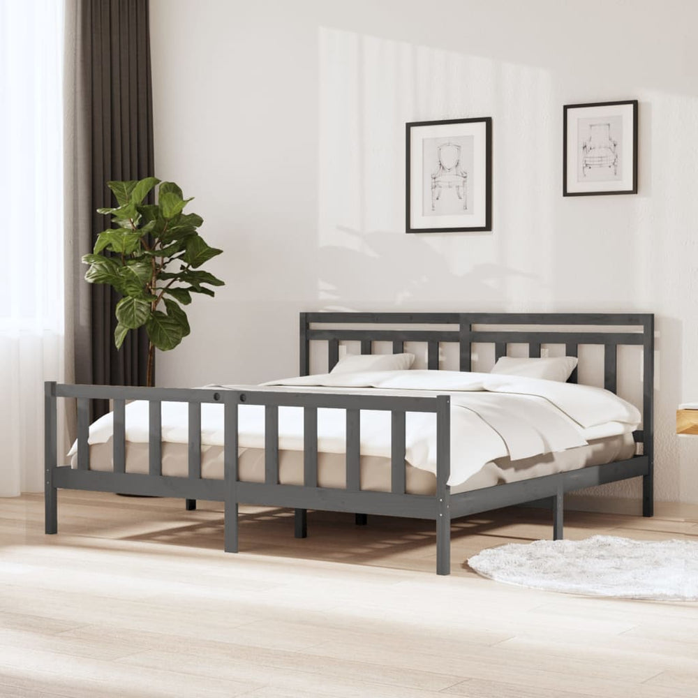 vidaXL Lit en bois massif gris 200x200 cm