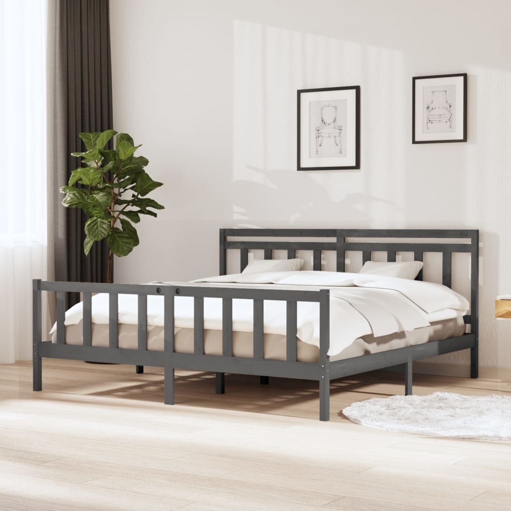 vidaXL Lit en bois massif gris 200x200 cm